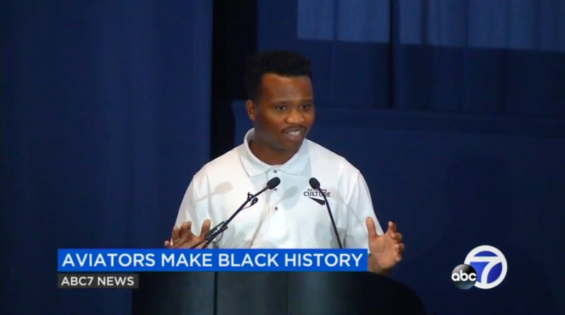 Fly For The Culture founder Courtland Savage speaking at the Lucasfilm event hosted by Bay Area non-profit Performing Stars.